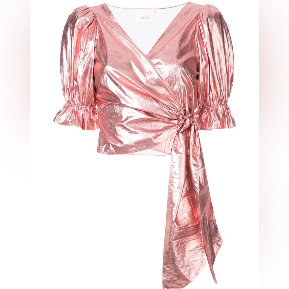 Cinq à Sept Shimmering Pink Wrap Blouse